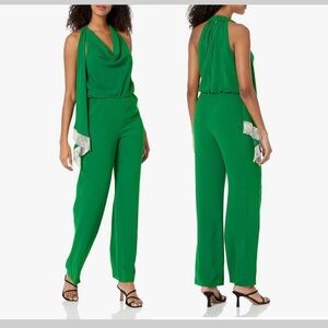 Trina‎ Turk women’s Green Rhinestone Fringe Jumpsuit Size 4 NWT $428